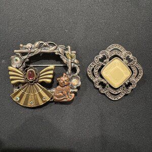 Two Vintage Pins Kenneth Cole and Liz Claiborne Angel with Cat